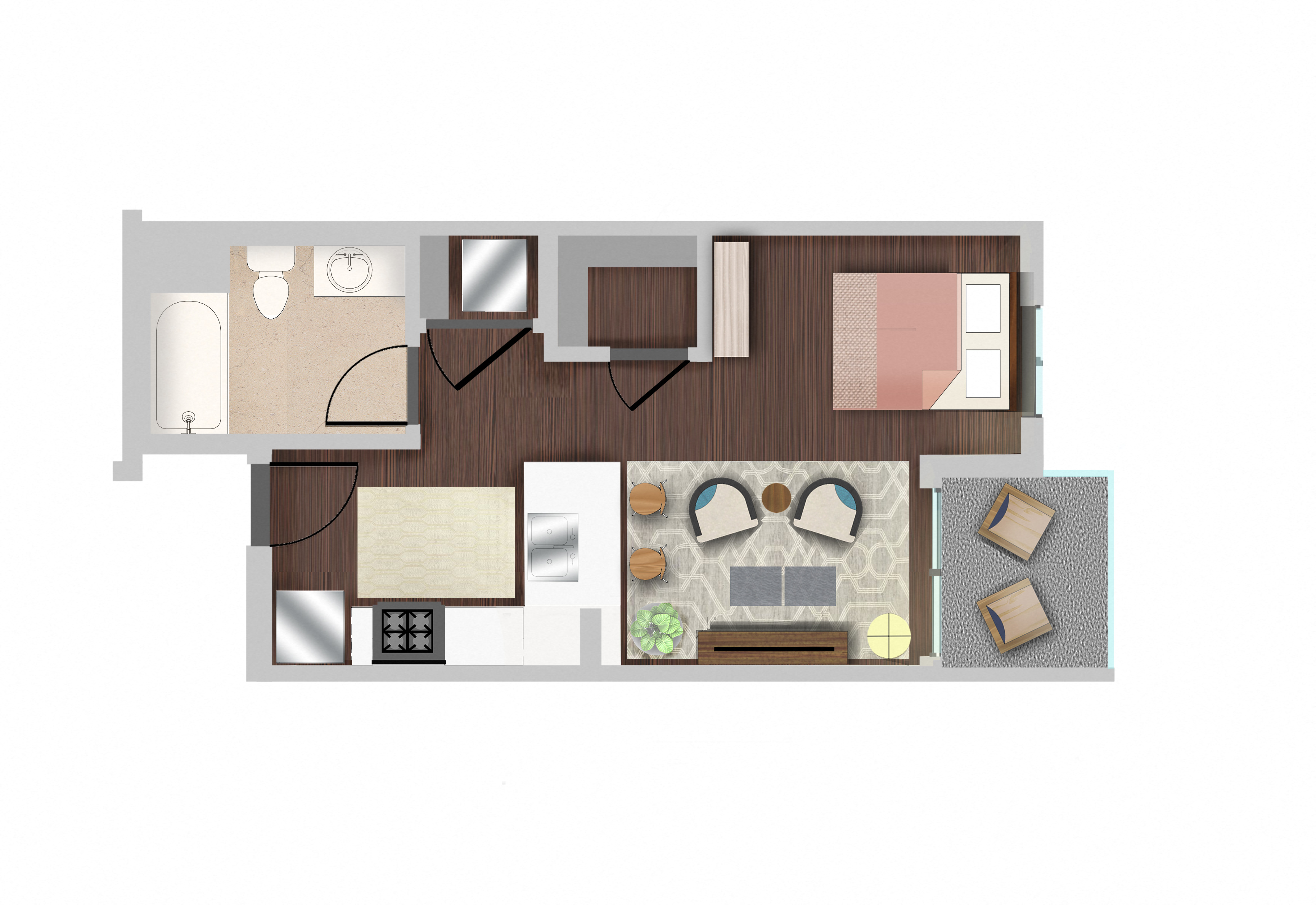 Floor plan for studio, 1 bath, 444 sqft